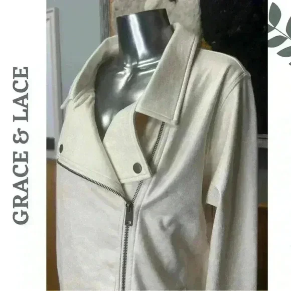 Grace @ Lace Move Free Leather Like Cream Knit Motorcycle Jacket Size XXL - Picture 9 of 12